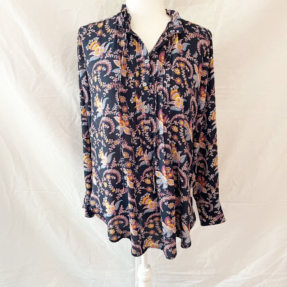 LOFT Floral Print Half Button Down Womens Blouse Size Small